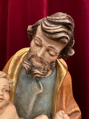 Sculpture St. Joseph & Child style Baroque - Style en Hand - Carved Wood Polychrome / Gilt, Italy 20 th century