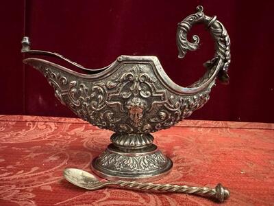 Silver Boat With Spoon style Baroque - Style en Full - Silver, Belgium  18 th century