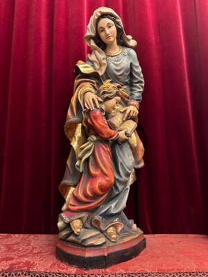 St. Anne Sculpture  style Baroque - Style en Hand - Carved Wood Polychrome / Partly Gilt Gold Leaf, Southern Germany 20 th century