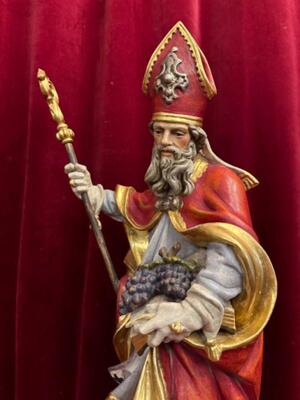 St. Urbanus Sculpture  style Baroque - Style en Hand - Carved Wood Polychrome / Gilt, Italy  20 th century