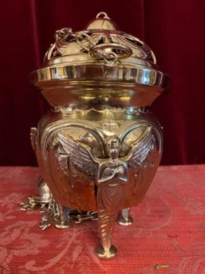 Censer en Brass / Bronze / Polished and Varnished / Partly Hand - Hammered, Belgium  20 th century