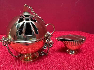 Censer-Stand  Complete With Censer And Boat  en Bronze / Polished and Varnished, Belgium  20 th century ( Anno 1930 )