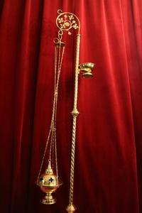 Censor Stand Complete en Brass / / Bronze / Polished / New Varnished, Belgium 19th century