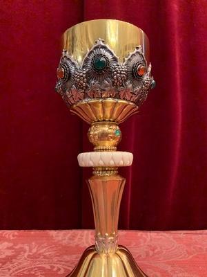 Chalice en Silver, partly gilt,red and green gemstone cabochons, nodule with ivory, Hungary 19 th century