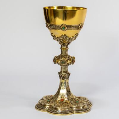 Chalice Expected Soon ! en Full - Silver / Gilt / semi-precious stones / Silver Marks Present, 19 th century