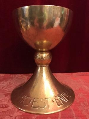 Chalice Hand - Hammered With Original Paten  All Silver Signed : Jac Wijnhoven Edelsmid Eindhoven  en full silver, Dutch 20th century ( 1949 )