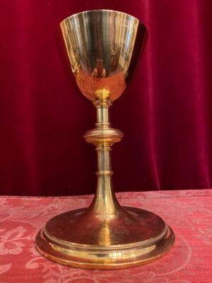 Chalice With Original Paten & Spoon. en Brass Gilt / Silver Cuppa, Belgium  19 th century