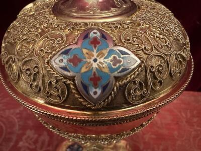 Ciborium en Silver / Gilt / River - Stones / Enamel / Filligrain, France 19 th century ( Anno 1873 )