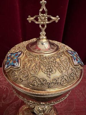 Ciborium en Silver / Gilt / River - Stones / Enamel / Filligrain, France 19 th century ( Anno 1873 )