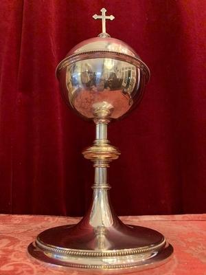 Ciborium Stamped: Bourdon en Brass Silver Plated Polished and Varnished, Belgium 19th century
