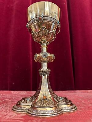 Chalice style Classicistic en Full - Silver Polished & Varnished / Gilt / semi-precious stones / Silver Marks Present, Belgium  19 th century ( Anno 1875 )