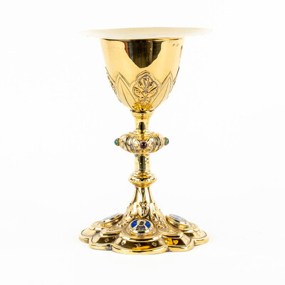 Chalice With Original Paten ( Full - Silver ) Spoon & Case style Classicistic en Full - Silver / Silver Marks Present / Enamel, Belgium  19 th century