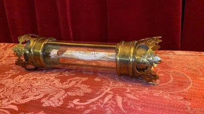 Cylinder Reliquary - Relic Ex Ossibus  St. Innocentii M. style Classicistic en Brass / Glass / Wax Seal, Italy 19 th century ( Anno 1855 )