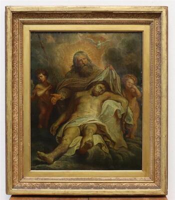 Painting Holy Trinity style Classicistic en Painted on Linen / Wooden Frame, Italy 18 th century