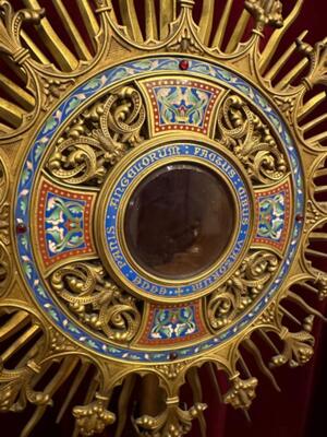 Exceptional Monstrance By  :Pierre Le Roux Paris  en Brass / Bronze / Enamel / Stones / Glass, Paris - France  19 th century ( Anno 1865 )