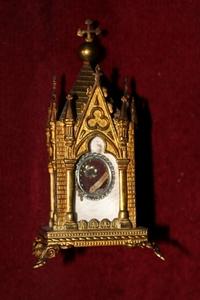 Relic House With 4 Original Relics Inside style Gothic en Brass / Bronze , France 19th century