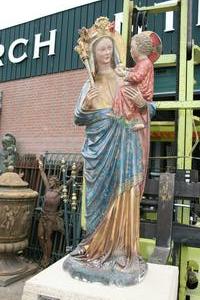St. Mary Statue style gothic en SANDSTONE POLYCHROME, Dutch 19th century