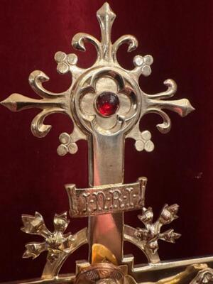 Altar - Cross style Gothic - Style en Bronze / Polished and Varnished / Stones, Belgium  19 th century ( Anno 1875 )