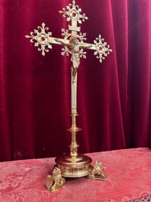 Altar - Cross style Gothic - Style en Bronze / Polished and Varnished / Stones, Belgium  19 th century ( Anno 1875 )