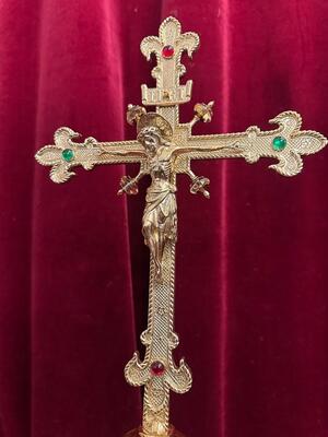 Altar - Cross style Gothic - Style en Bronze / Polished and Varnished / Stones / Glass, Bruges - Belgium  19 th century ( Anno 1885 )