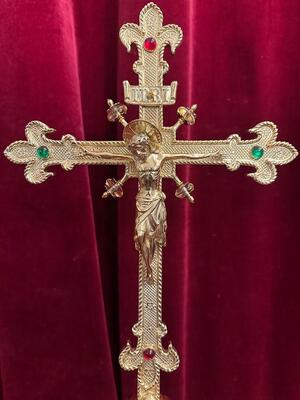 Altar - Cross style Gothic - Style en Bronze / Polished and Varnished / Stones / Glass, Bruges - Belgium  19 th century ( Anno 1885 )