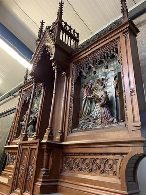 Altar Measures Without Steps. Relief Panels All Wood.  style Gothic - style en Oak wood, Izegem Belgium 19th century