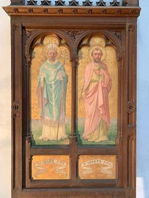 Architectural Element With 2 Paintings style Gothic - style en Wood polychrome / Painted on linen, Belgium 19th century ( anno 1875 )