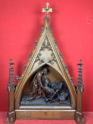 Architectural Ornament Depicting Jesus And The Sheep style Gothic - Style en Oak wood, Netherlands  19 th century ( Anno 1875 )