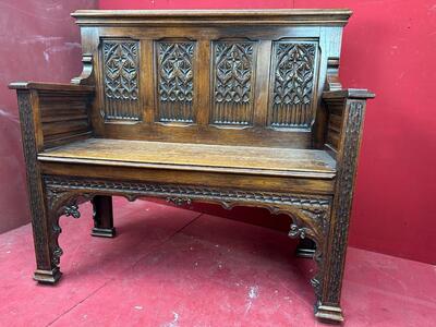 Bench style Gothic - Style en Oak wood, Belgium  19 th century