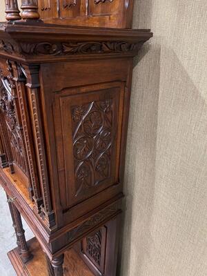 Cabinet  style Gothic - Style en Walnut wood , France 19 th century