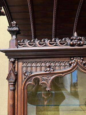 Cabinet Expected ! Signed : V. Aimone. style Gothic - Style en Walnut wood , France 19 th century