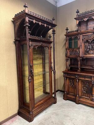 Cabinet Signed : V. Aimone. style Gothic - Style en Walnut wood , France 19 th century