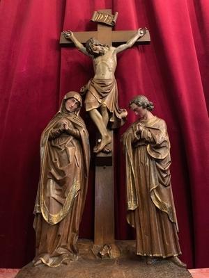 Calvary Scene Corpus Christi St. Mary & St. John  style Gothic - style en hand-carved wood polychrome, Belgium 19th century ( anno 1865 )