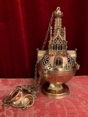 Censer style Gothic - style en Brass / Bronze Polished / New Varnished, Dutch 19th century ( anno 1890 )