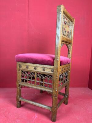 Chair style Gothic - Style en Oak Wood / Red Velvet, Belgium  19 th century ( Anno 1885 )