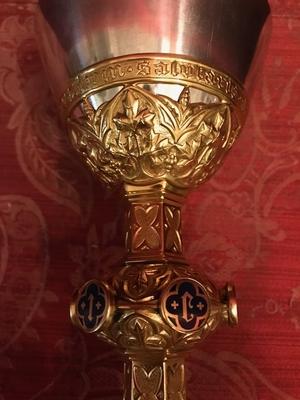 Chalice style Gothic - style en Full Silver / Polished and Varnished/ Gilt / Enamell, Dutch 19th century ( anno 1875 )