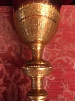 Chalice style Gothic style en Brass - Gilt - Silver Applications and Cuppa, France 19th century