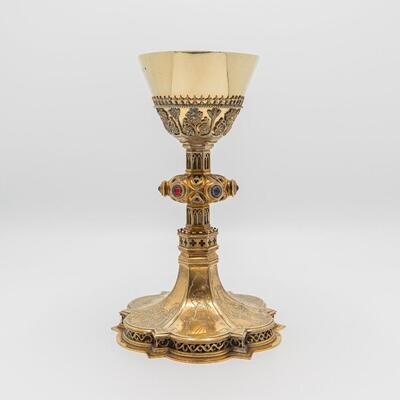 Chalice style Gothic - Style en Silver Cuppa / Brass / Stones, 19 th century