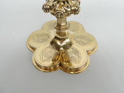 Chalice By: Jean-Baptiste Van Damme ( 1863 - 1917 ) style Gothic - Style en Full - Silver / Silver Marks Present / Stones, Bruges - Belgium  19 th century