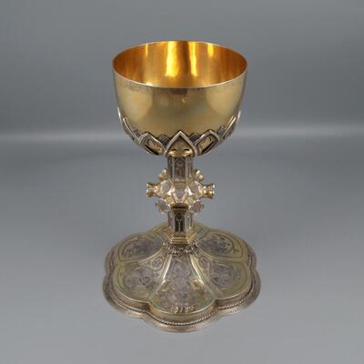 Chalice Expected ! More And Better Pictures Soon ! Silversmith : W.N.M. Van Hooft (1897-1918) style Gothic Style en Silver / Stones, 'S-Hertogenbosch / Netherlands  19th Century