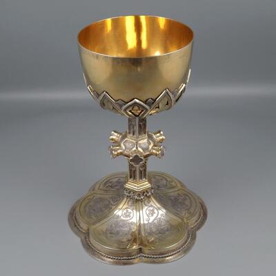 Chalice Expected ! More And Better Pictures Soon ! Silversmith : W.N.M. Van Hooft (1897-1918) style Gothic Style en Silver / Stones, 'S-Hertogenbosch / Netherlands  19th Century