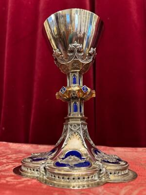 Chalice Need To Be Cleaned.  Multiple Diamonds On The Base ! style Gothic - Style en Full - Silver / Enamel / Multiple Diamonds on the base !, Netherlands  19 th century ( Anno 1870 )