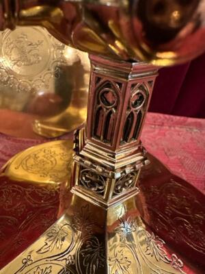 Chalice With Original Paten. Signed By J.O Roosmalen & Zn style Gothic - Style en Full - Silver / Polished & Varnished / Silver Marks Present, Utrecht Neterlands 19 th century ( Anno 1865 )