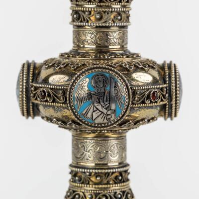 Chalice With Original Paten & Spoon. style Gothic - Style en Full - Silver / Enamel / Silver Marks Present, Germany 19 th century