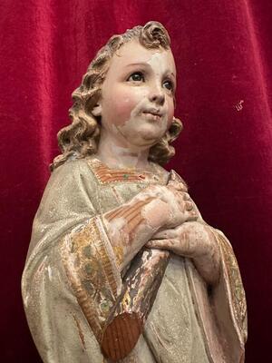 Child Jesus Sculpture style Gothic - Style en Wood / Glass Eyes, Spain 19 th century ( Anno 1885 )