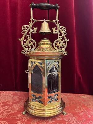 Communion Lantern style Gothic - Style en Brass / Bronze / Glass, Belgium  19 th century ( Anno 1865 )