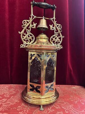 Communion Lantern style Gothic - Style en Brass / Bronze / Glass, Belgium  19 th century ( Anno 1865 )