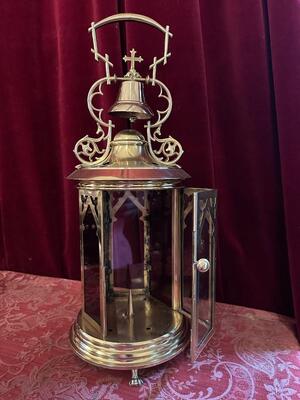 Communion Lantern style Gothic - Style en Brass / Bronze / Glass, Belgium  19 th century ( Anno 1865 )