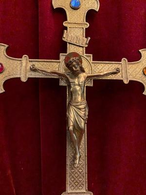 Cross With Corpus Reliq Of The True Cross  style Gothic - Style en Bronze / Gilt / Stones / Glass, Belgium 19th century ( anno 1865 )