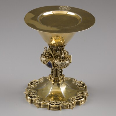 Exceptional Chalice With Original Paten  style Gothic - Style en Full - Silver /  Enamel, Aachen - Germany 19 th century ( Anno 1899 )
